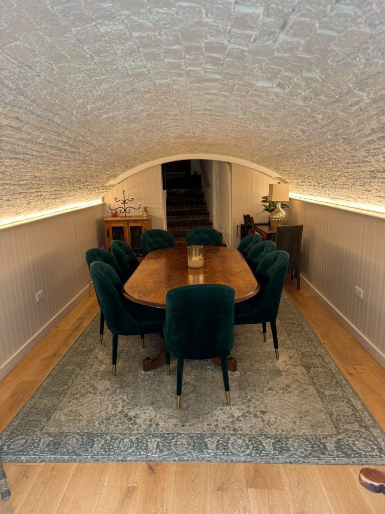 Vaulted brick cellar converted into a dining room