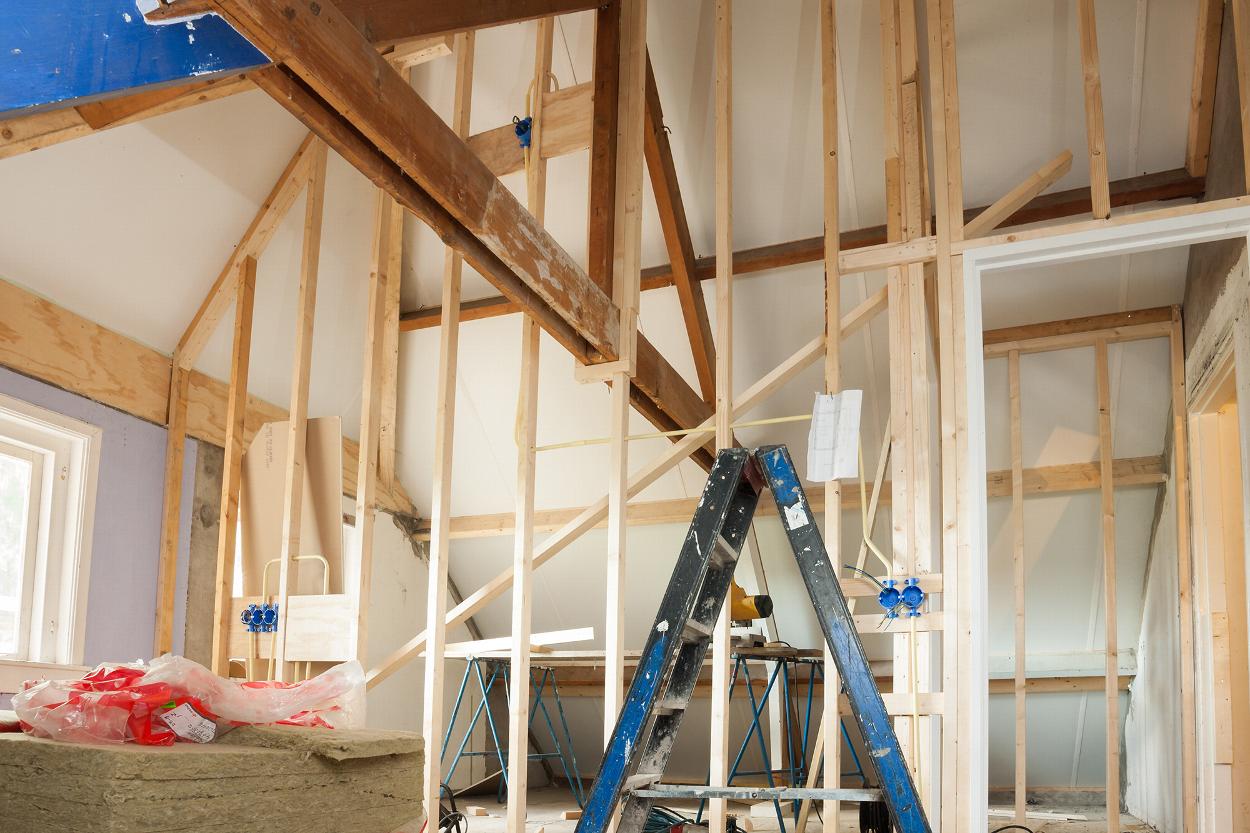 Timber stud framing during construction